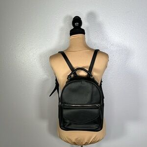 Black Faux Leather structured Mini Backpack Everyday Travel minimalistic casual